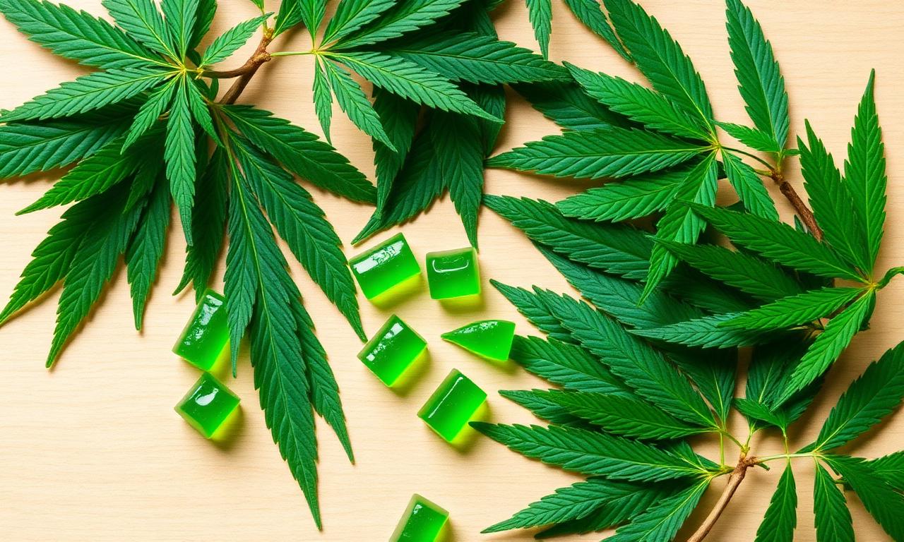 Natural hemp leaves and CBD gummies